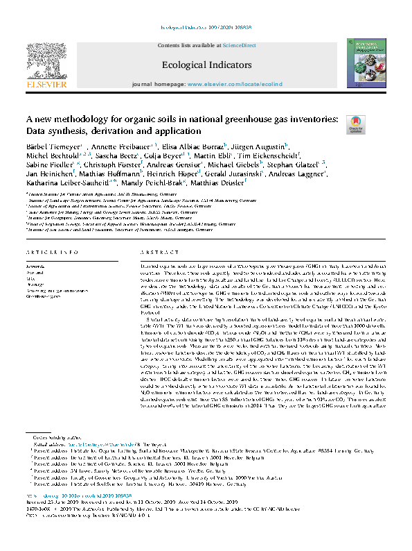 A new methodology for organic soils in national greenhouse gas inventories: Data synthesis, derivation and application