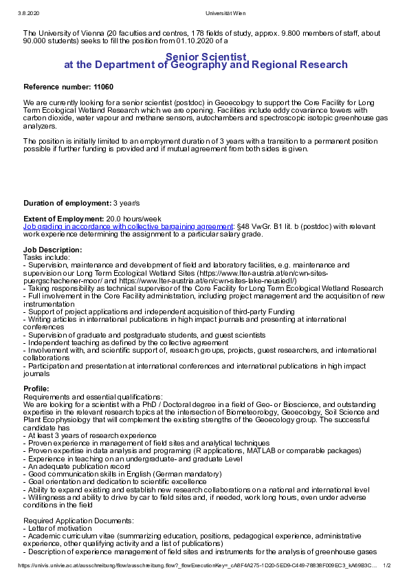 Ausschreibung Senior Scientist