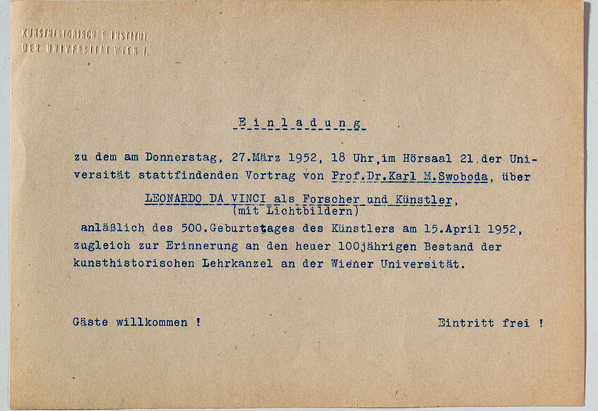 Einladung zum Vortrag anlässlich des 500. Geburtstags von Leonardo da Vinci; Bild: Friedrich Polleroß