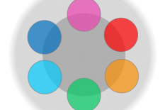 Maintain logo with six colored spheres ararnged in a cirlce